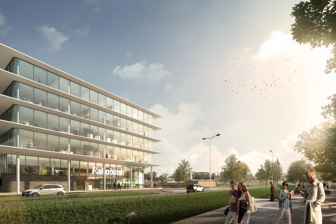 Kantoor Rabobank Gouwestreek - Kraaijvanger Architecten. Rendering: Zwartlicht